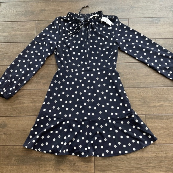 LOFT Blue Fit and Flare Dress with Mock Neck - Picture 1 of 5